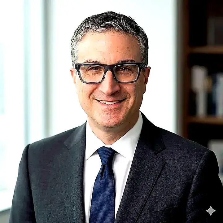 Andrew Hillman in a dark suit and navy tie, office portrait